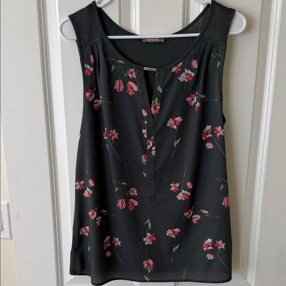 Orsay Tops - Black Floral Scoop Neck Camisole with Pink Blooms